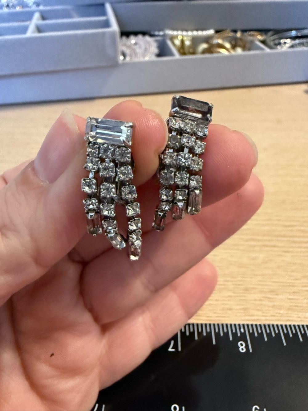 Silver Crystal Drop Earrings - Elegant Rhinestone Statement